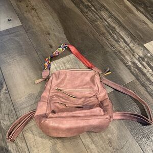 Pink Women's Bag (or backpack) with Colorful Strap